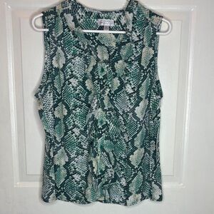 Tahari ASL Green and Black Snake Print Blouse